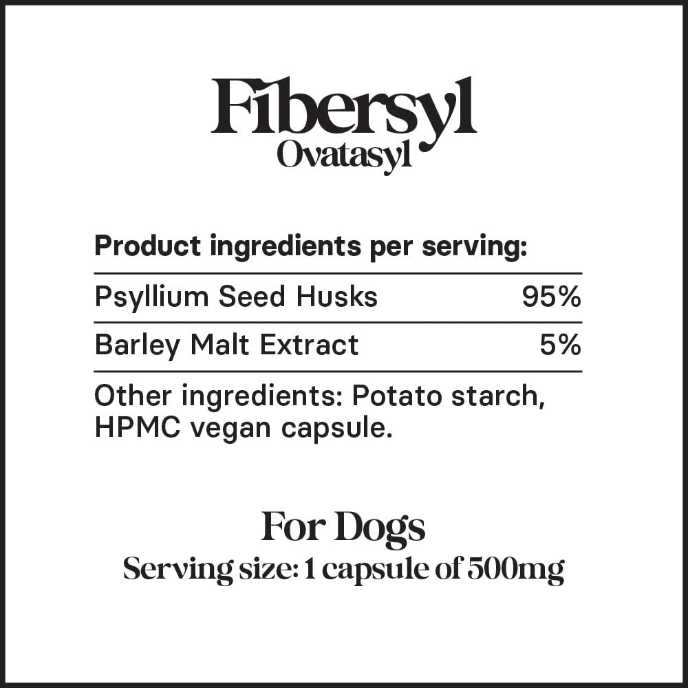Dog Fiber Supplements with Psyllium Husk Seed for Digestive Health - Constipation Relief & Stool Hardener - 60 Capsules