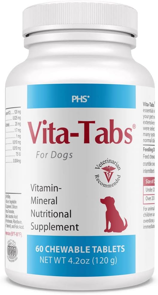 Dog Health Supplement: Vita-Tabs for Immune Support, Bone Health - 60 Liver Flavored Chewable Tablets - Essential Vitamins, Minerals, Nutrients
