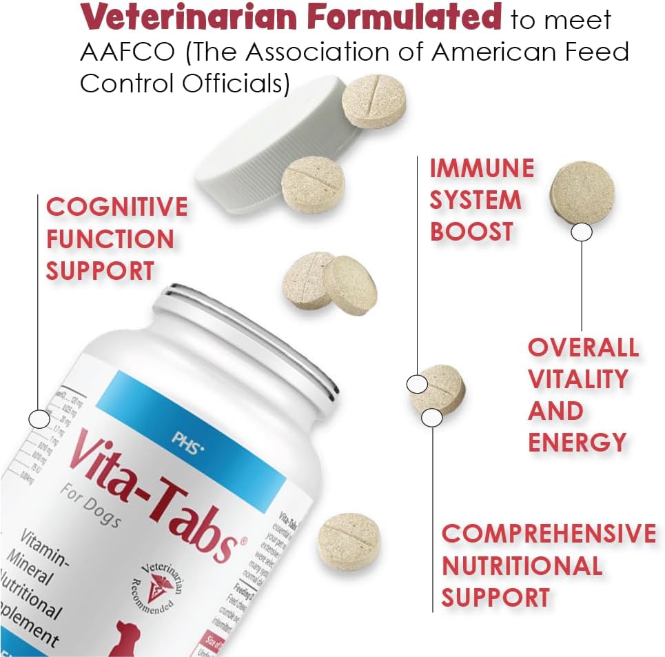 Dog Health Supplement: Vita-Tabs for Immune Support, Bone Health - 60 Liver Flavored Chewable Tablets - Essential Vitamins, Minerals, Nutrients