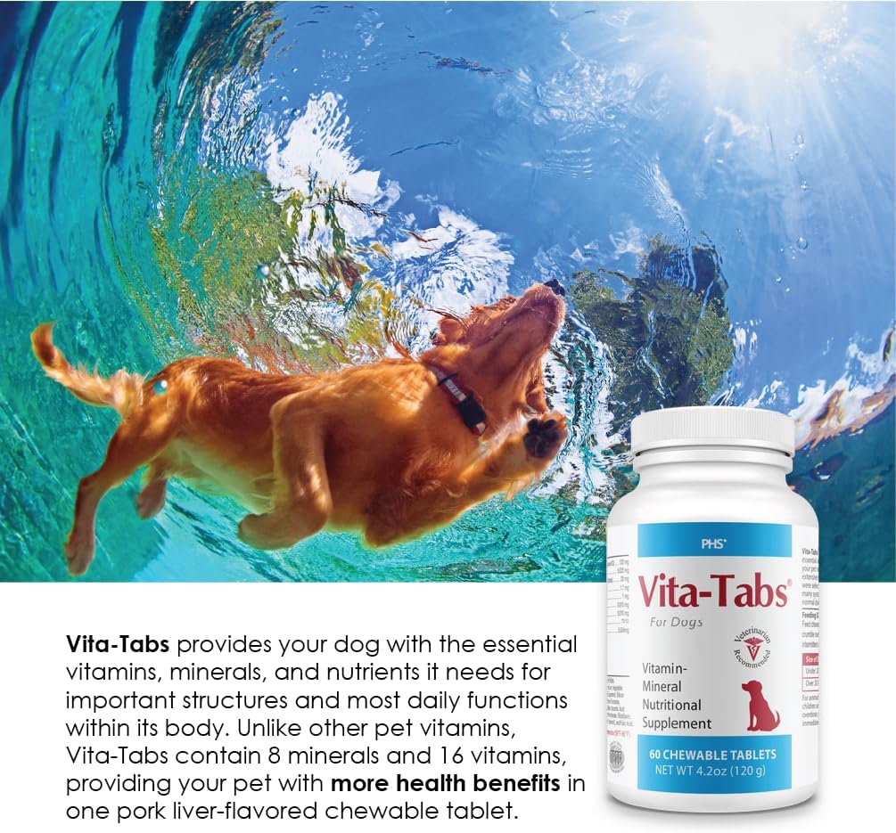 Dog Health Supplement: Vita-Tabs for Immune Support, Bone Health - 60 Liver Flavored Chewable Tablets - Essential Vitamins, Minerals, Nutrients