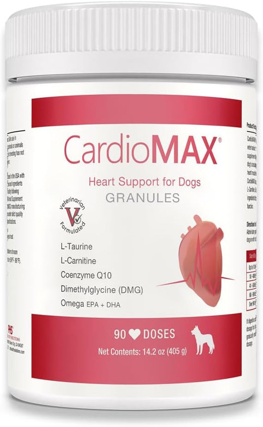 Dog Heart Support Granules with L-Taurine, L-Carnitine, EPA, DHA, Coenzyme Q10 - Promotes Cardiovascular Health, Muscle Function - 90 Doses, Made in USA