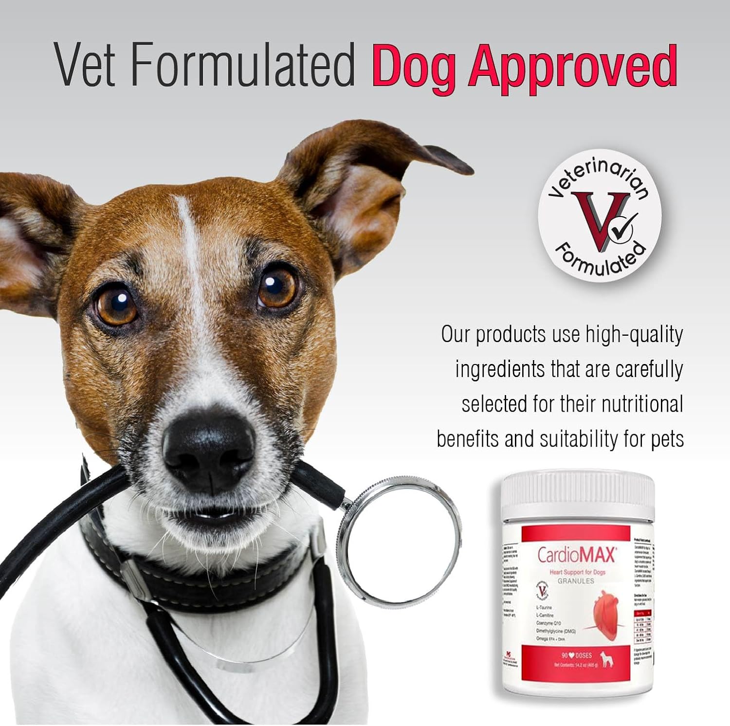 Dog Heart Support Granules with L-Taurine, L-Carnitine, EPA, DHA, Coenzyme Q10 - Promotes Cardiovascular Health, Muscle Function - 90 Doses, Made in USA