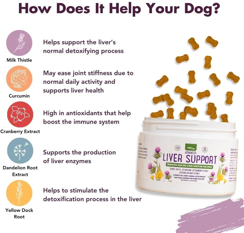 Dog Liver Support Supplement with Milk Thistle, Turmeric, Cranberry & Dandelion Root Extract - iHeartDogs Liver Health Formula