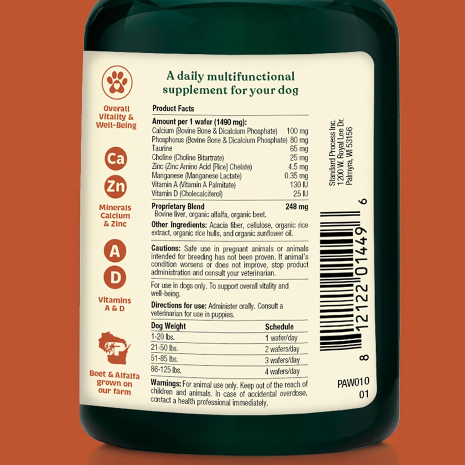 Dog Multifunctional Health Supplement with Choline, Calcium, Zinc, Vitamins D & A - 90 Chewable Wafers - Supports Immune System, Coat, Liver & Vitality