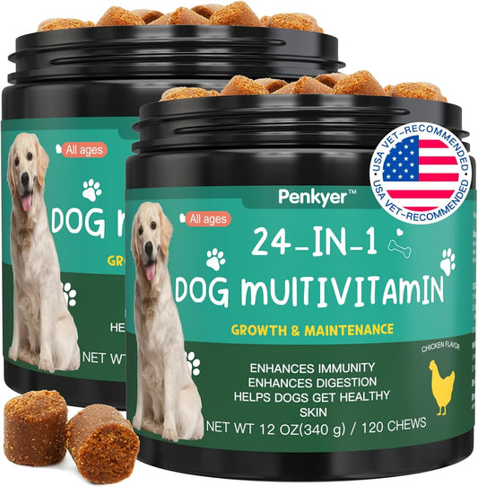 Dog Multivitamin Chewable Treats with Glucosamine, Chondroitin, and Multivitamins - Promotes Skin, Coat, Heart, Hip & Joint Health - Supports Immunity, Mobility, and Energy