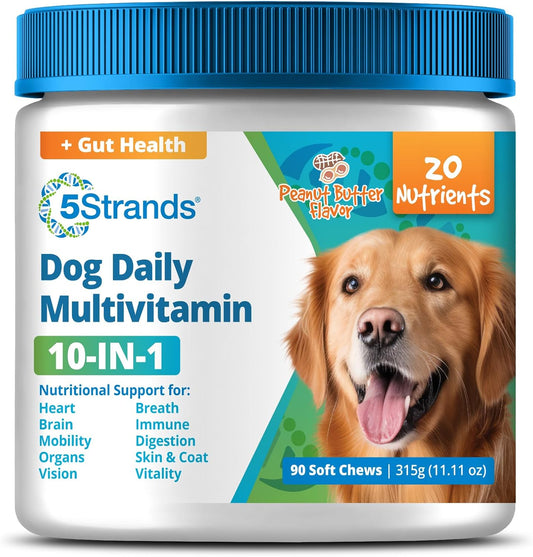 Dog Multivitamin Chews with 10-in-1 Formula for Digestion, Brain, Organs, Heart, and More - All Breeds & Ages - Peanut Butter Flavor - 90ct