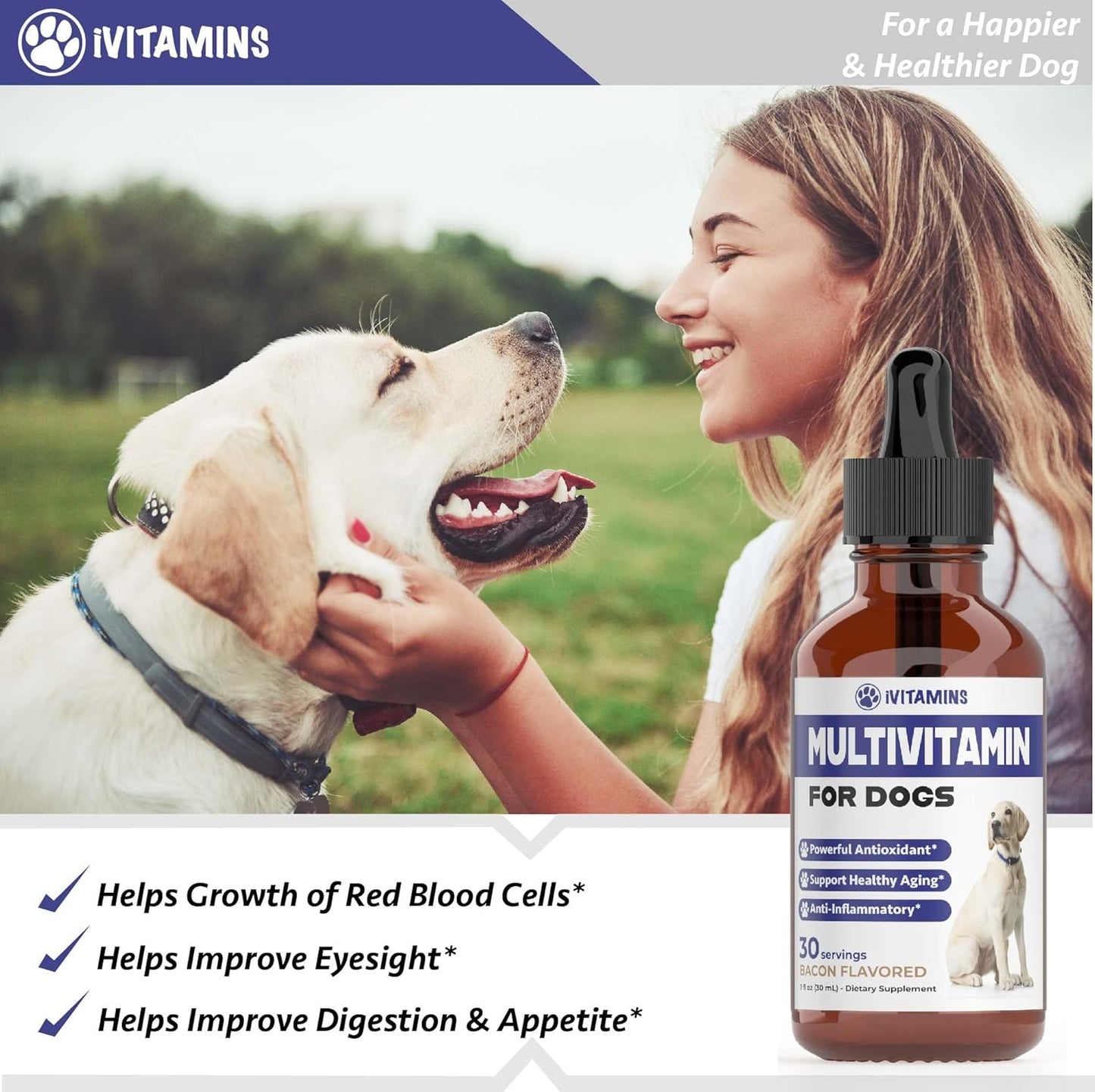 Dog Multivitamin Liquid Supplement for Joint, Gut, Immune, Skin, and Heart Health - 1 fl oz