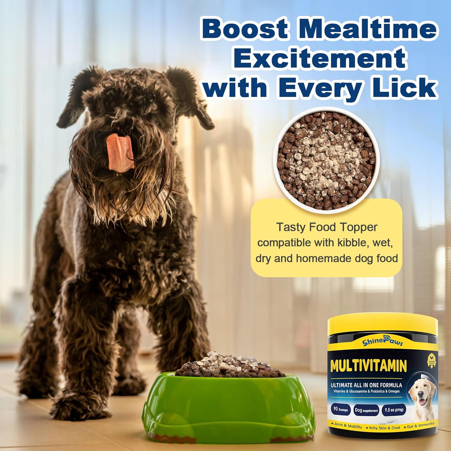 Dog Multivitamin Powder with Probiotics, Glucosamine, Omega 3 for Gut, Joint, Mobility, Skin & Coat - Daily Essential Dog Supplement