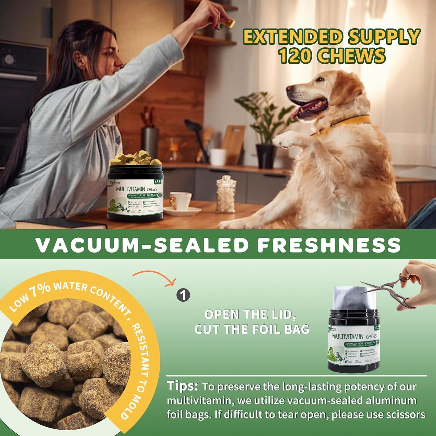 Dog Multivitamin Soft Chews with MSM, Glucosamine, Omegas, Probiotics - Joint, Skin & Coat, Immune Support - 120 Count