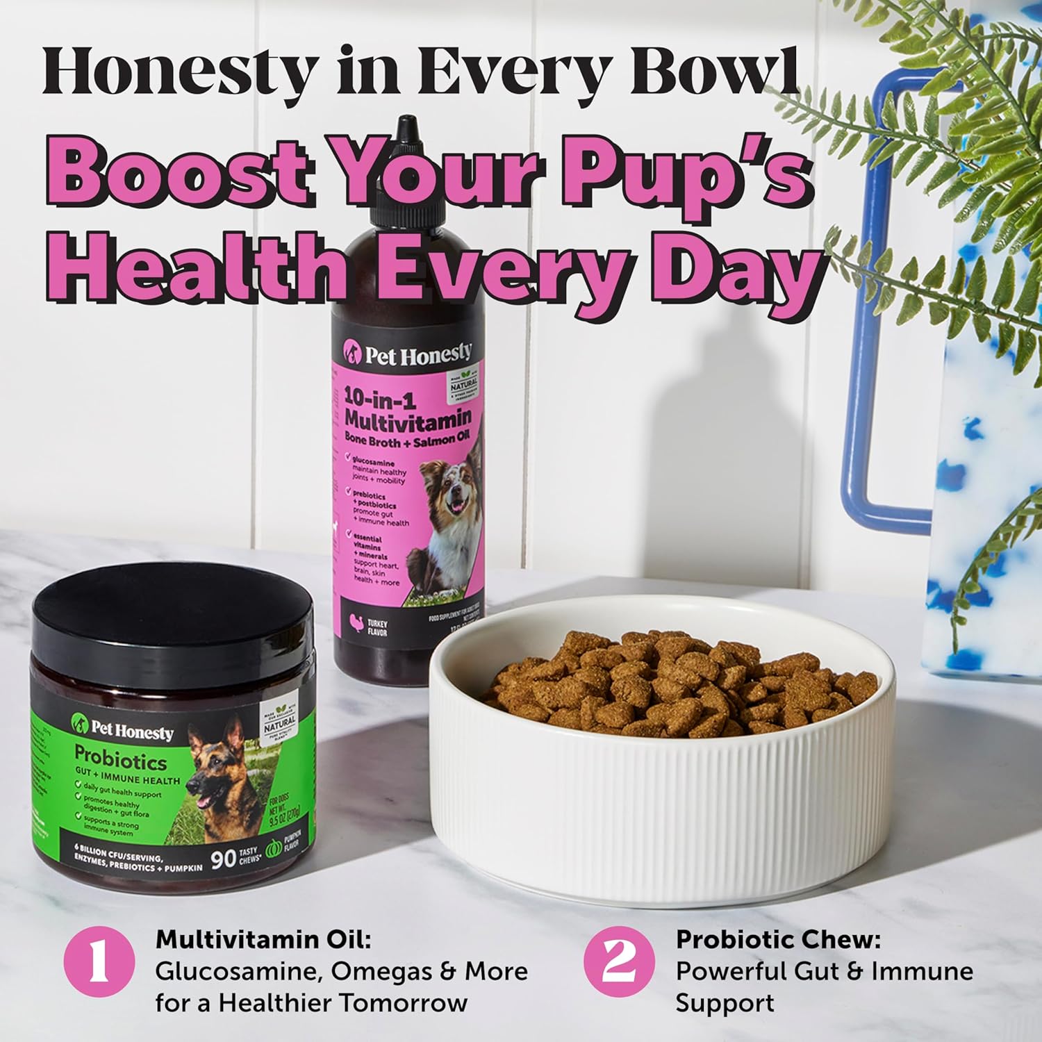 Dog Multivitamin Supplement with Salmon Oil for Allergy Itch Relief, Digestion, Skin & Coat Health - Liquid Food Topper with Prebiotics (12 oz)