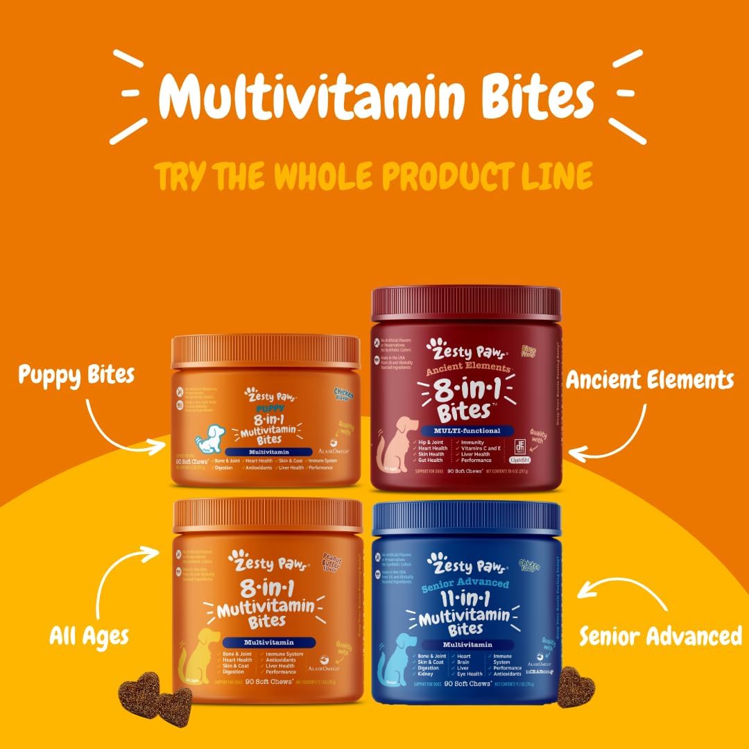 Dog Multivitamin Treats with Glucosamine Chondroitin, Digestive Enzymes, Probiotics - Grain Free Skin & Coat Health - Immune Support - 90 Count