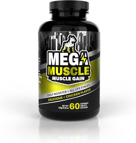 Dog Muscle Gain Chewable Tablets | 2-in-1 Daily Booster & Multivitamin | For All Life Stages | Puppy & Adult Dog Supplement | Chicken Flavor | 60 Tablets