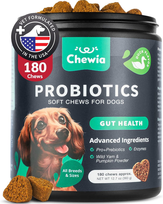 Dog Probiotic Chews with Digestive Enzymes for Gut Health, Immunity, and Skin Support - Soft Treats with Pumpkin and Yeast Powder for Dogs