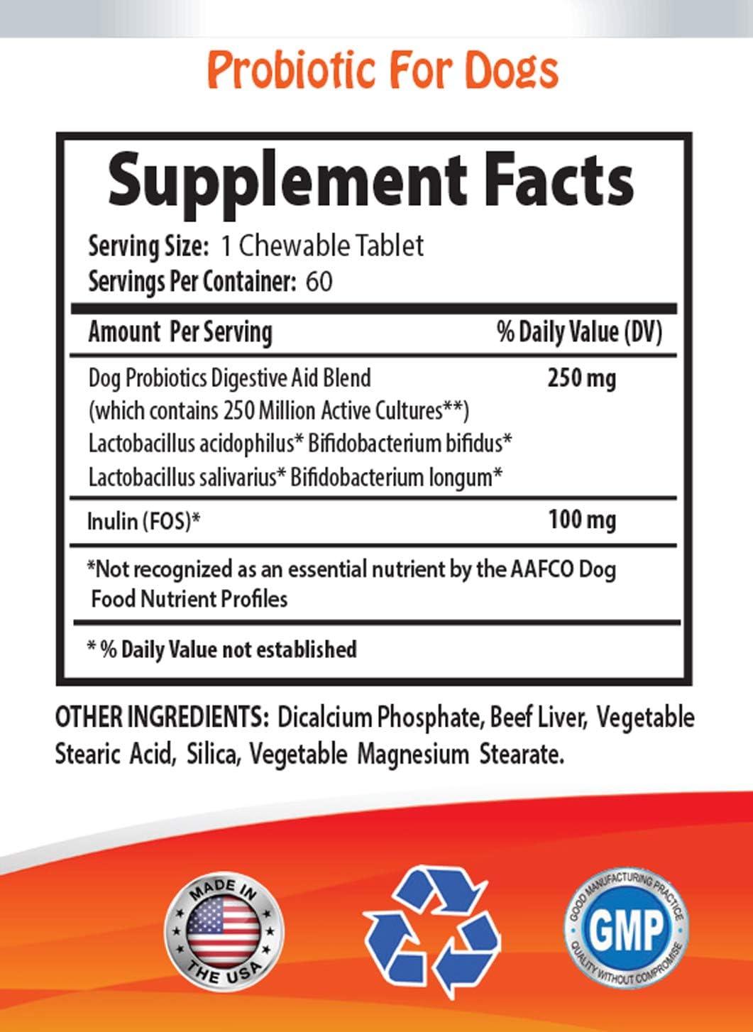 Dog Probiotics Chewable Treats for Oral Health, Bad Breath & Gas Relief - FOS Formula - 60 Treats - 1 Bottle by My Lucky Pets LLC