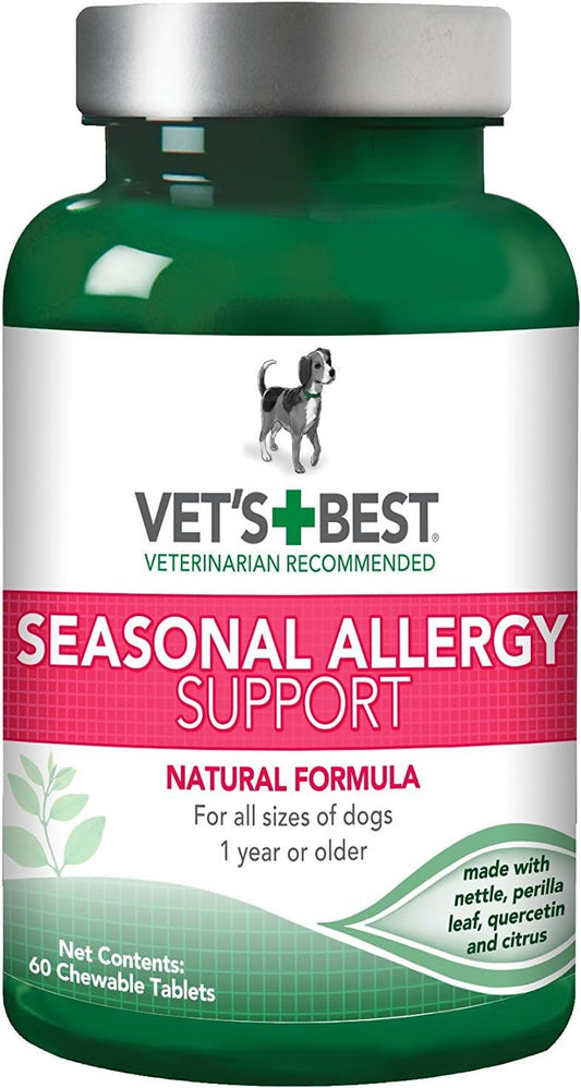 Dog Seasonal Allergy Relief Supplement | Vet's Best Chewable Tablets | Soothes Dry and Itchy Skin | 60 Tablets