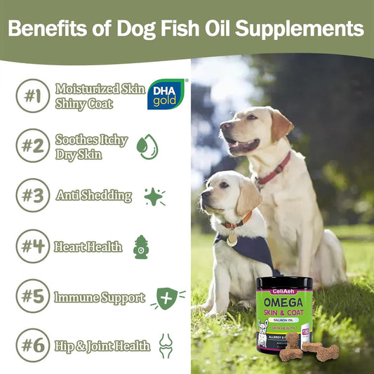Dog Skin & Coat Supplement with Omega-3 Fish Oil for Itch Relief, Shedding Reduction & Joint Health - 180 Count Omega-3 for Dogs