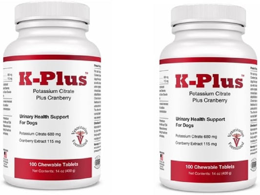 Dog UTI Remedy: K-Plus Potassium Citrate & Cranberry Supplement - Supports Bladder Health - 200 Chewable Tablets for All Breeds