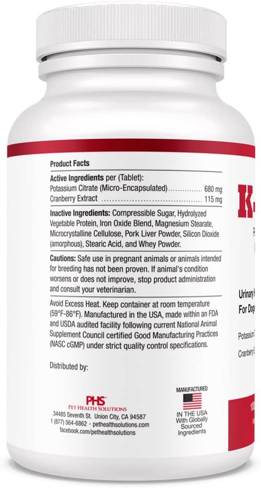 Dog UTI Remedy: K-Plus Potassium Citrate & Cranberry Supplement - Supports Bladder Health - 200 Chewable Tablets for All Breeds