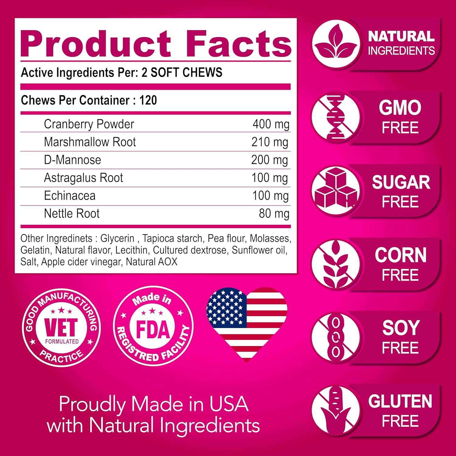 Dog UTI Treatment - Cranberry Supplement for Bladder Control & Infections - Made in USA - Multivitamin Chews for Urinary Health