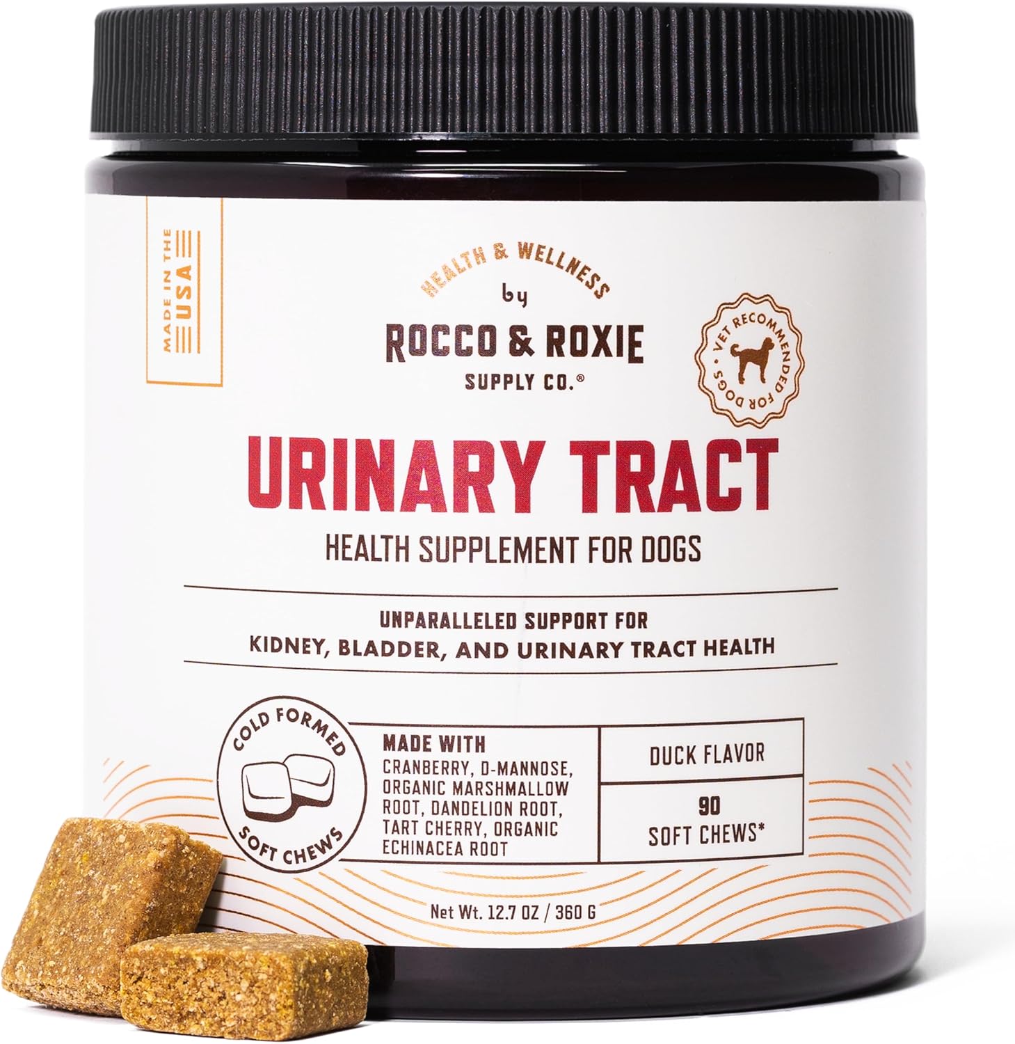 Dog UTI Treatment Soft Chews with Cranberry, D-Mannose, and Tart Cherry - Bladder Control and Urinary Tract Support for Dogs - 90 ct