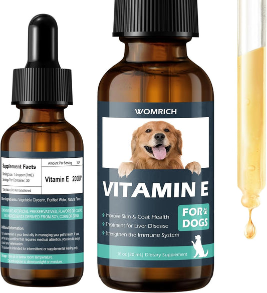 Dog Vitamin E Supplement for Skin & Coat Health, Liver Disease Support, Immune System Booster - Natural Formula for All Breeds & Ages - 30 ML Dropper