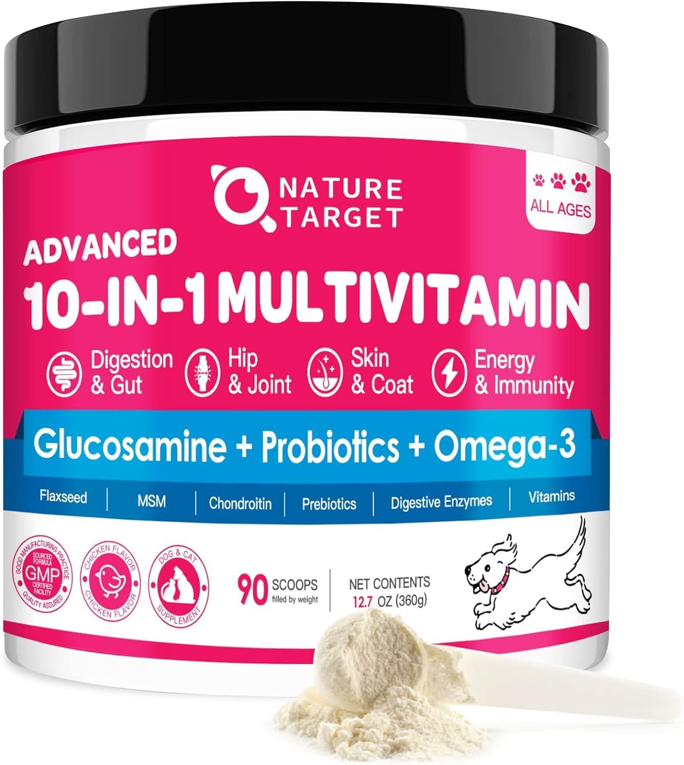 Dog Vitamins Powder with Probiotics, Enzymes, Glucosamine, Chondroitin & Omega 3 - Complete Supplement for Homemade Food, Joint, Skin & Immune Support
