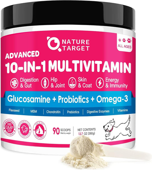 Dog Vitamins Powder with Probiotics, Enzymes, Glucosamine, Chondroitin & Omega 3 - Complete Supplement for Homemade Food, Joint, Skin & Immune Support