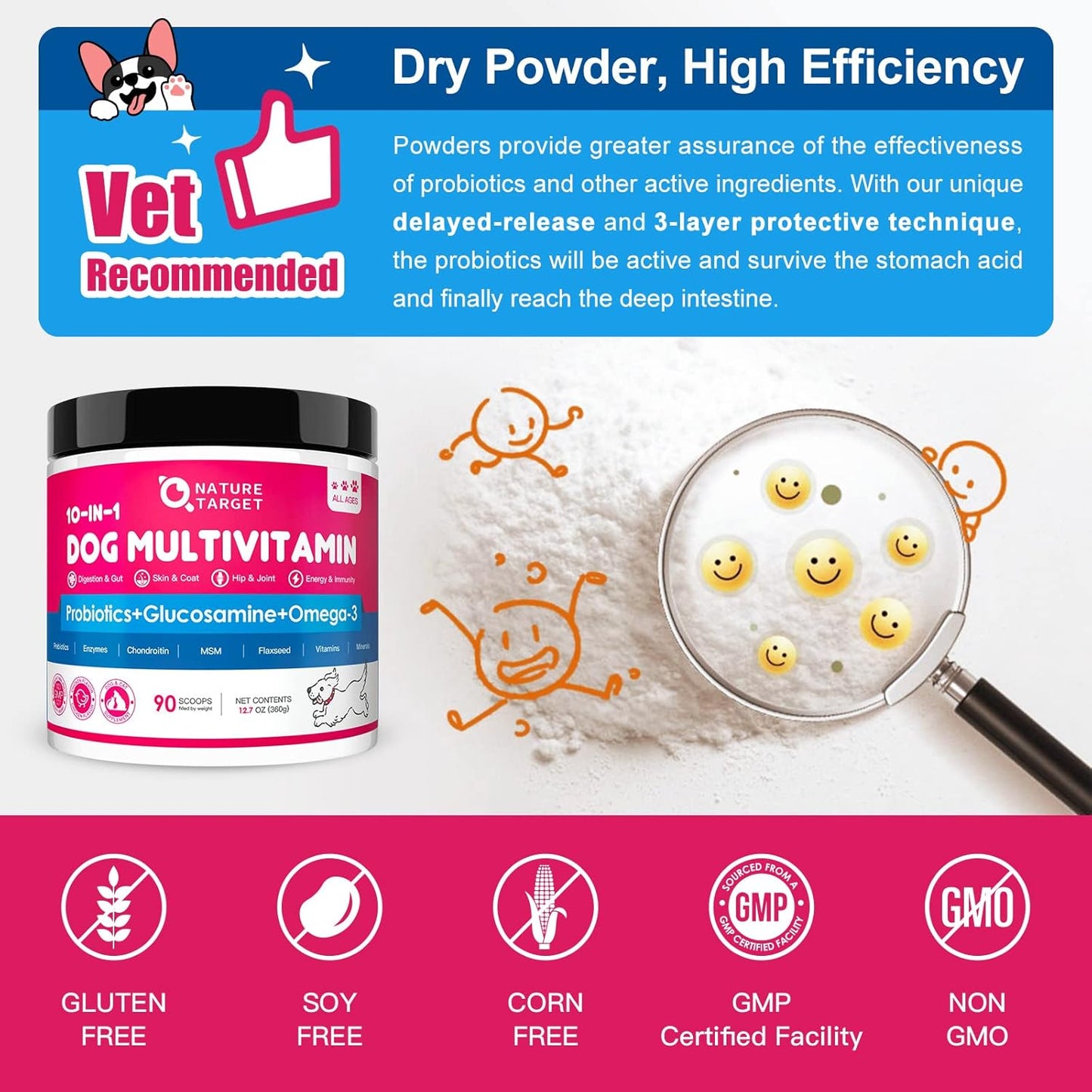 Dog Vitamins Powder with Probiotics, Enzymes, Glucosamine, Chondroitin & Omega 3 - Complete Supplement for Homemade Food, Joint, Skin & Immune Support