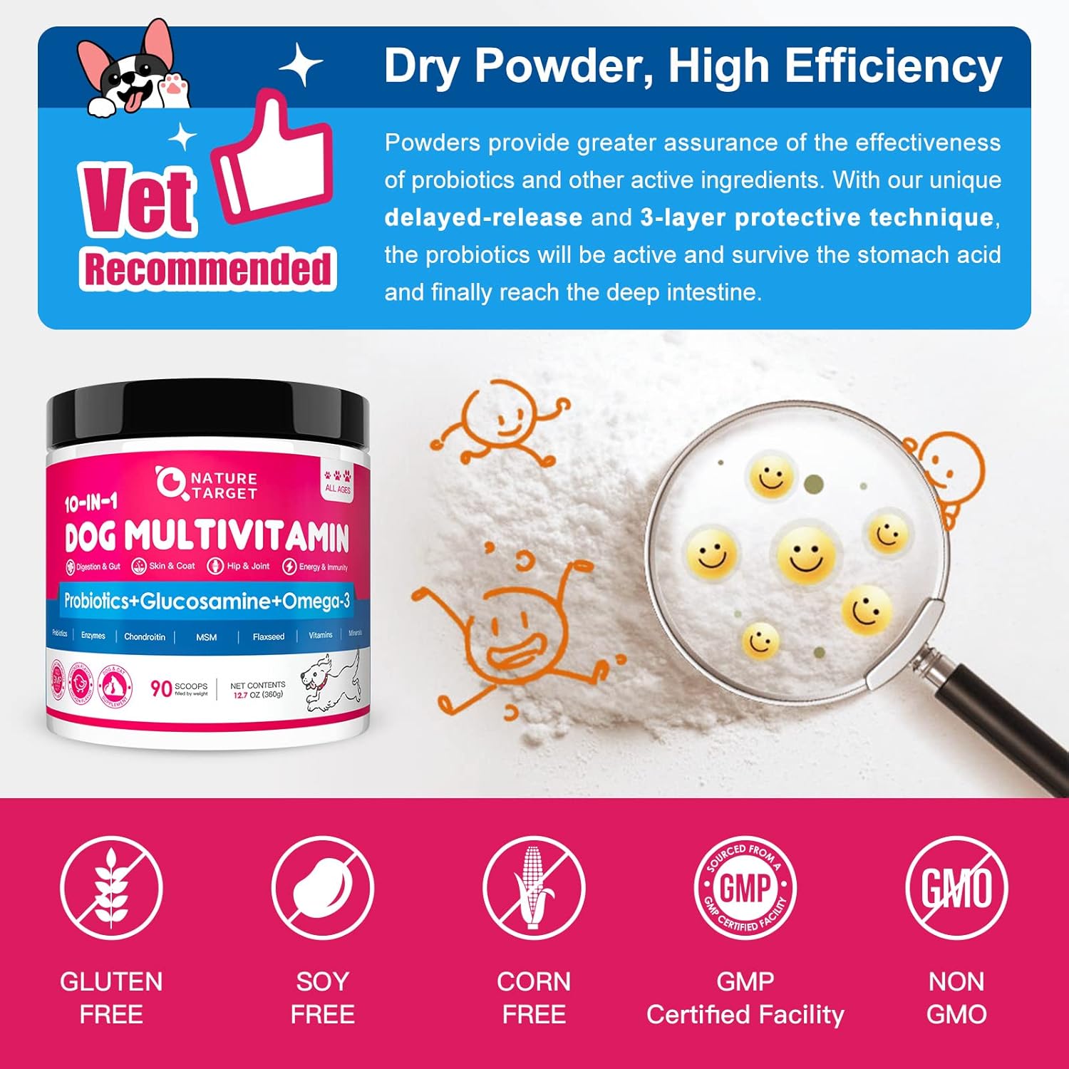 Dog Vitamins Powder with Probiotics, Enzymes, Glucosamine, Chondroitin & Omega 3 - Complete Supplement for Homemade Food, Joint, Skin & Immune Support