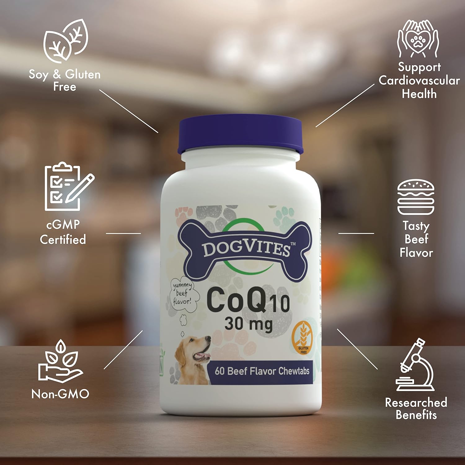 Dog-Vites CoQ10 for Dogs, 60 Chewable Beef-Flavored Tablets with 30mg - Health Thru Nutrition