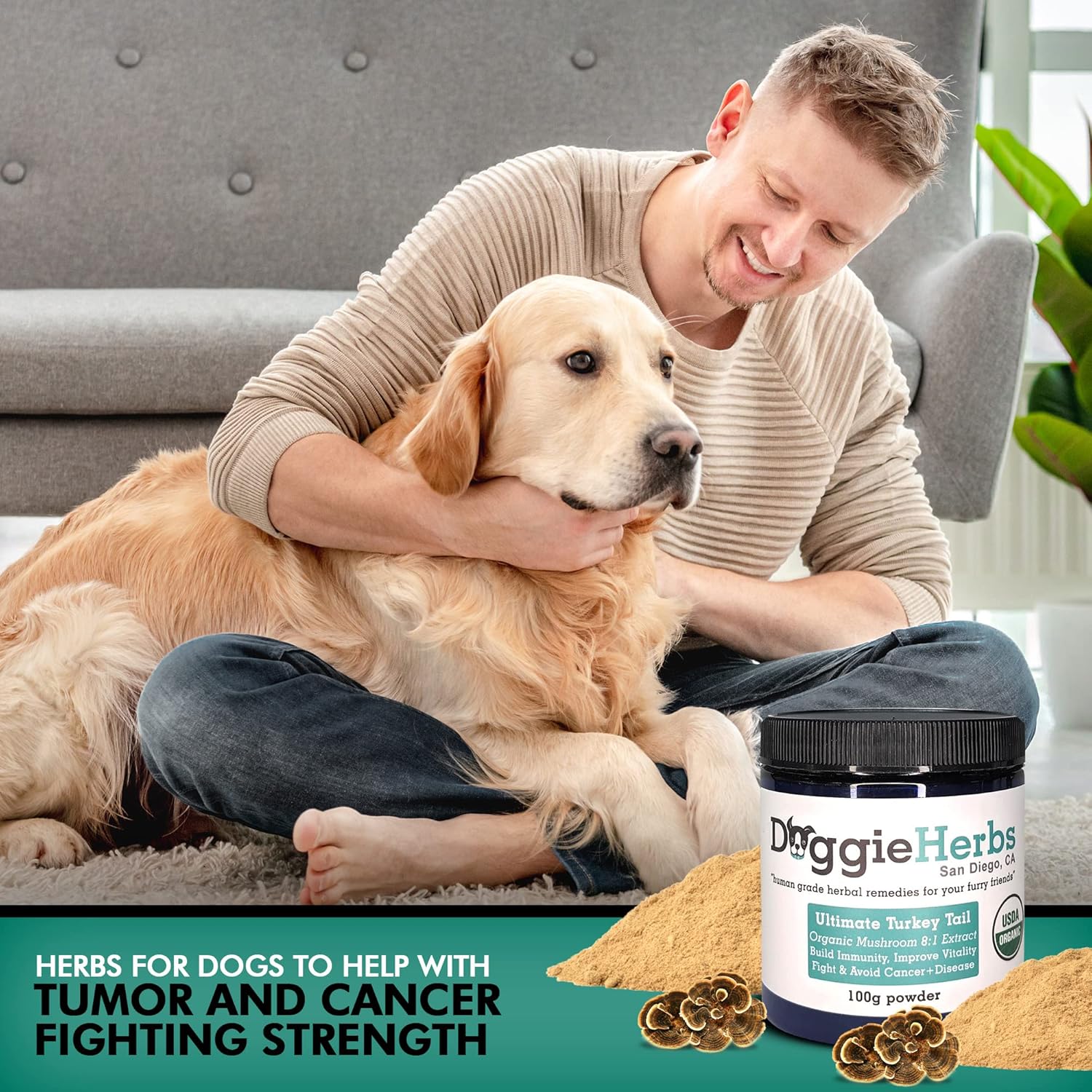 Doggie Herbs Turkey Tail Extract 8:1 - 100g with 389mg Beta Glucan, High Polysaccharides