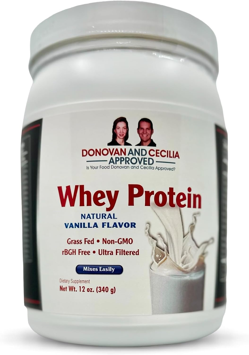 Donovan and Cecilia Approved Grass Fed Whey Protein Shake with BCAAs, 19g Protein, Vanilla Flavor, No Artificial Sweeteners - 12 Oz