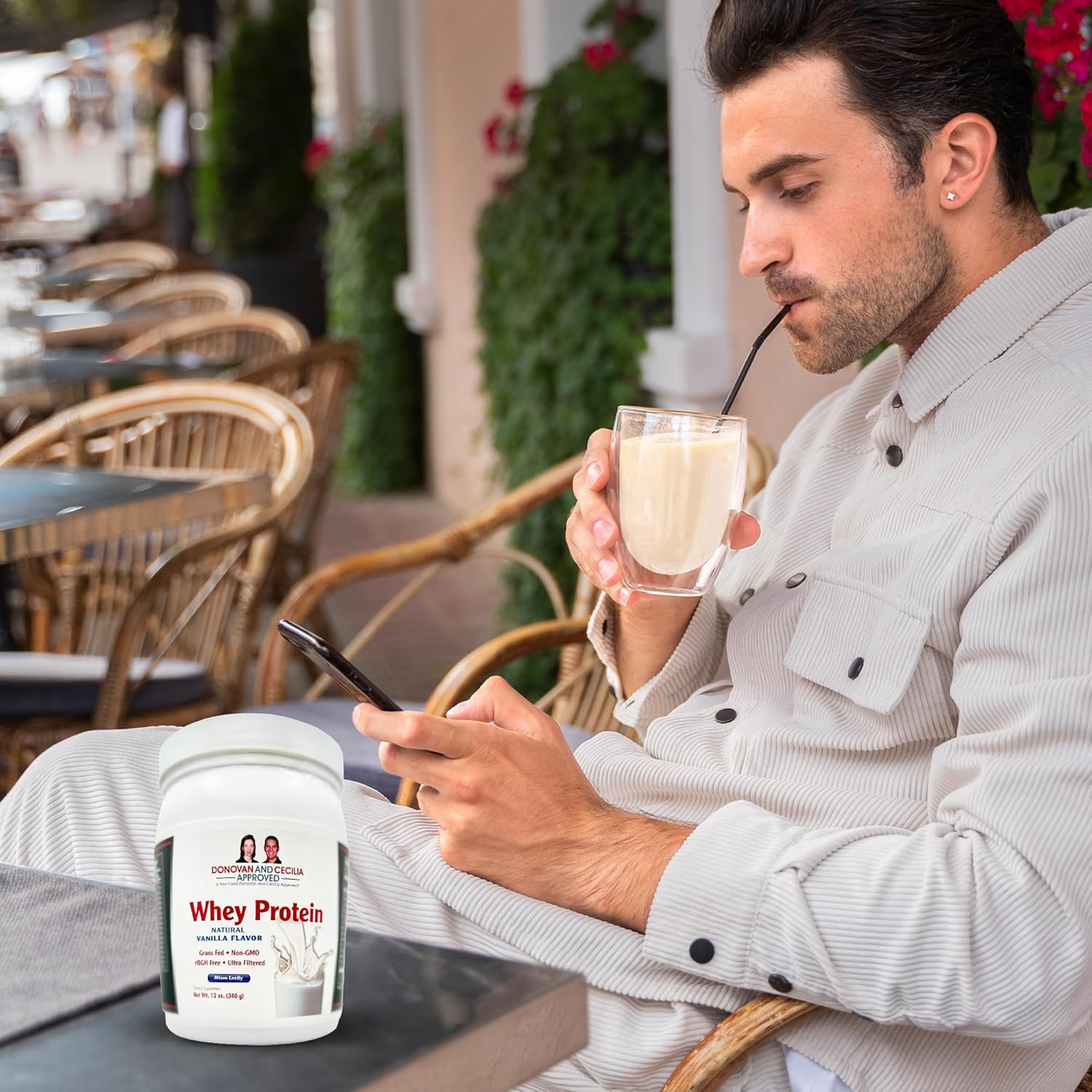 Donovan and Cecilia Approved Grass Fed Whey Protein Shake with BCAAs, 19g Protein, Vanilla Flavor, No Artificial Sweeteners - 12 Oz