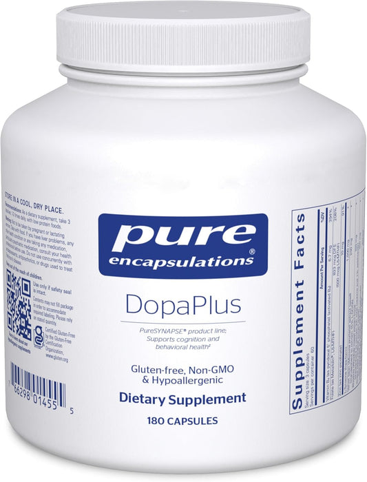 DopaPlus Capsules - Promotes Dopamine Production for Brain Function - with Folate, B6, L-5-MTHF - Non-GMO, Vegan - 180 Count