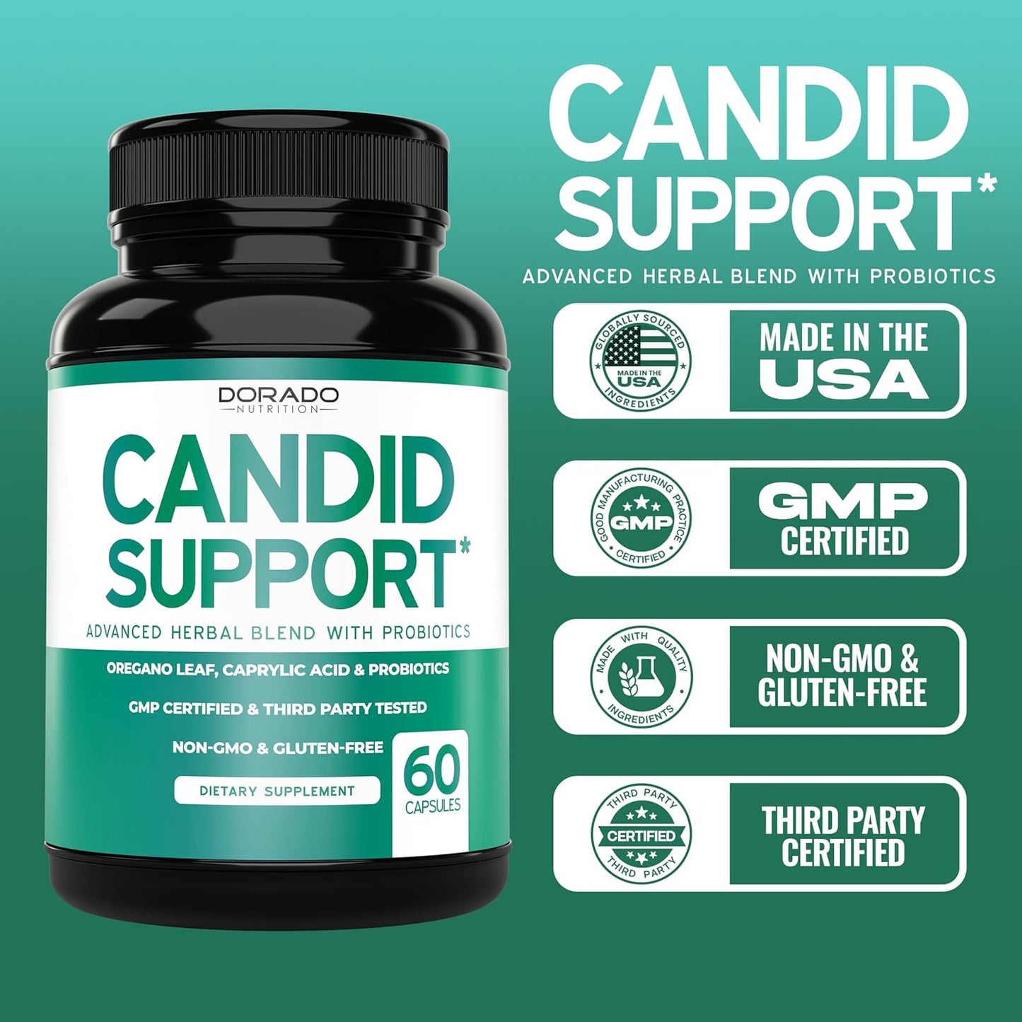 DORADO NUTRITION Candida Cleanse Detox - 60 Count Advanced Formula for Overgrowth Treatment - Candida Killer Complex for Men and Women - Vegan & Made in USA - Third Party Tested