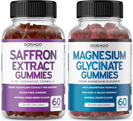 Dorado Nutrition Saffron & Magnesium Gummies Bundle - Sugar Free Advanced Formula (120 Gummies)