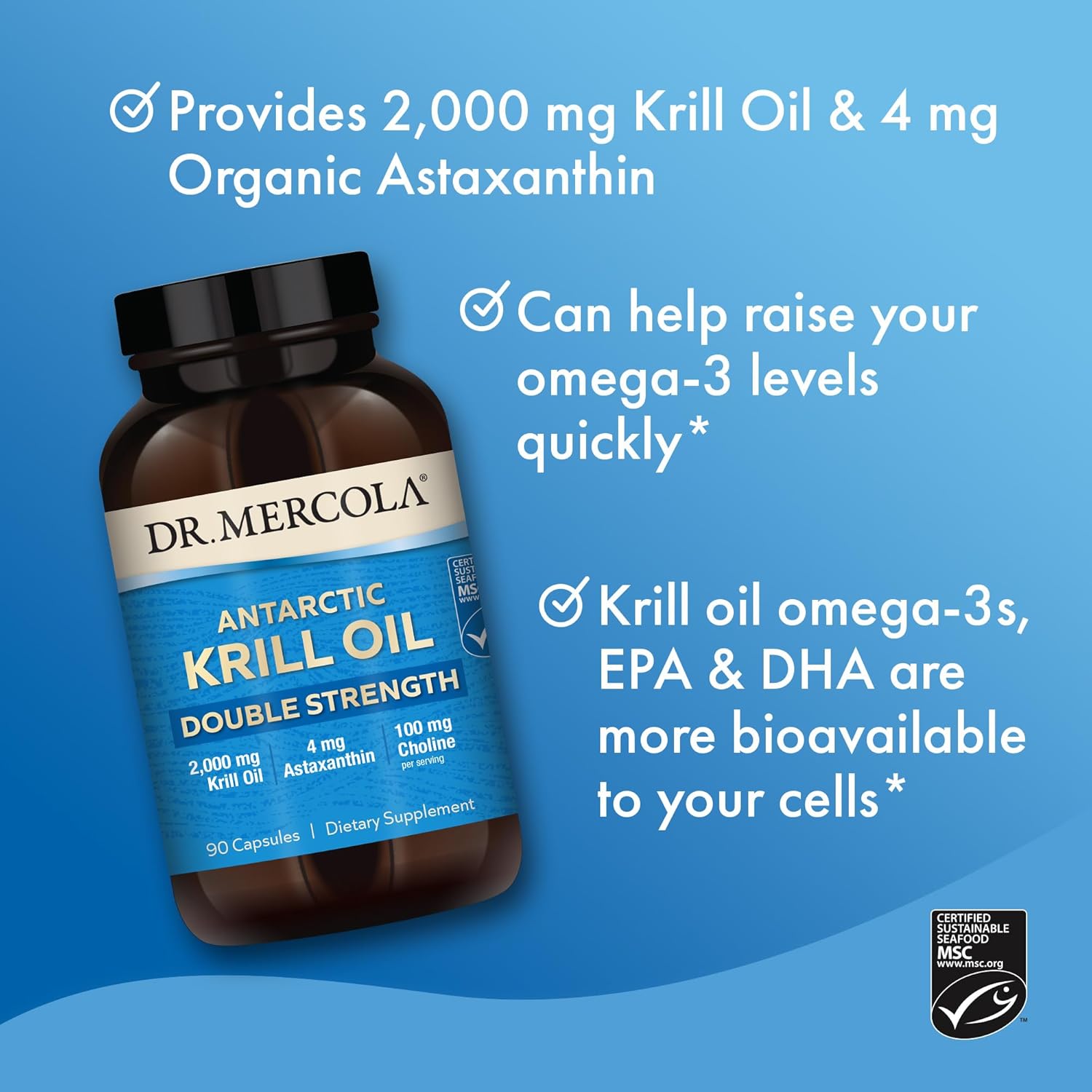 Double Strength Dr. Mercola Krill Oil - 90 Servings (270 Capsules) - 2,000 mg Per Serving - Omega-3 Dietary Supplement - Non-GMO - MSC Certified