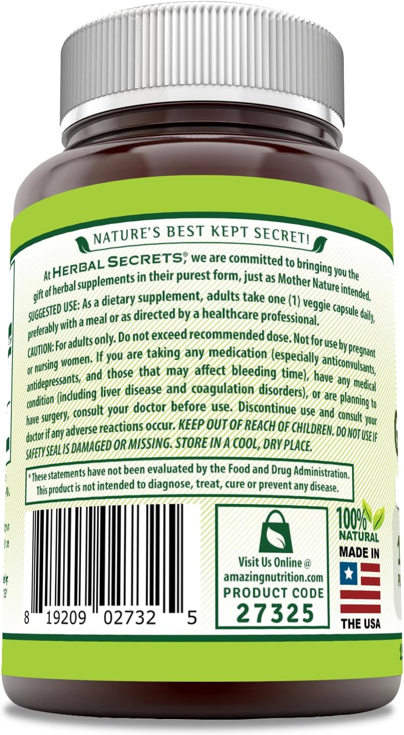 Double Strength Herbal Secrets Ginkgo Biloba Supplement - 120 Mg - 120 Veggie Capsules - Non-GMO - Gluten-Free - USA Made