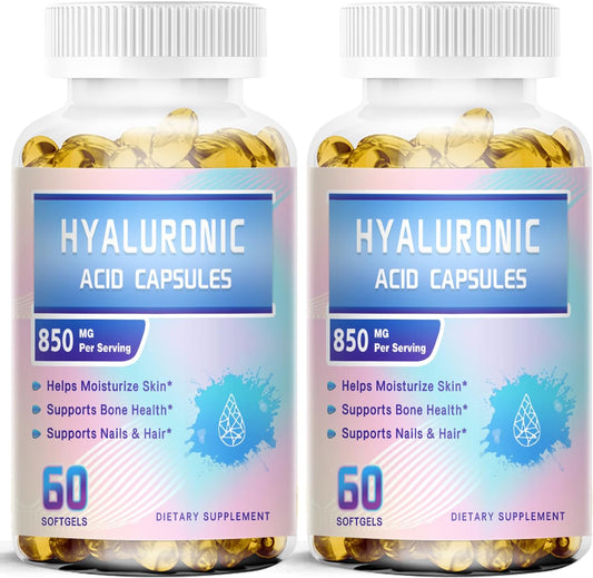 Double Strength Hyaluronic Acid Supplements for Skin, Joints, Eyes, Hair & Nails - 850mg High Bioavailability Capsules