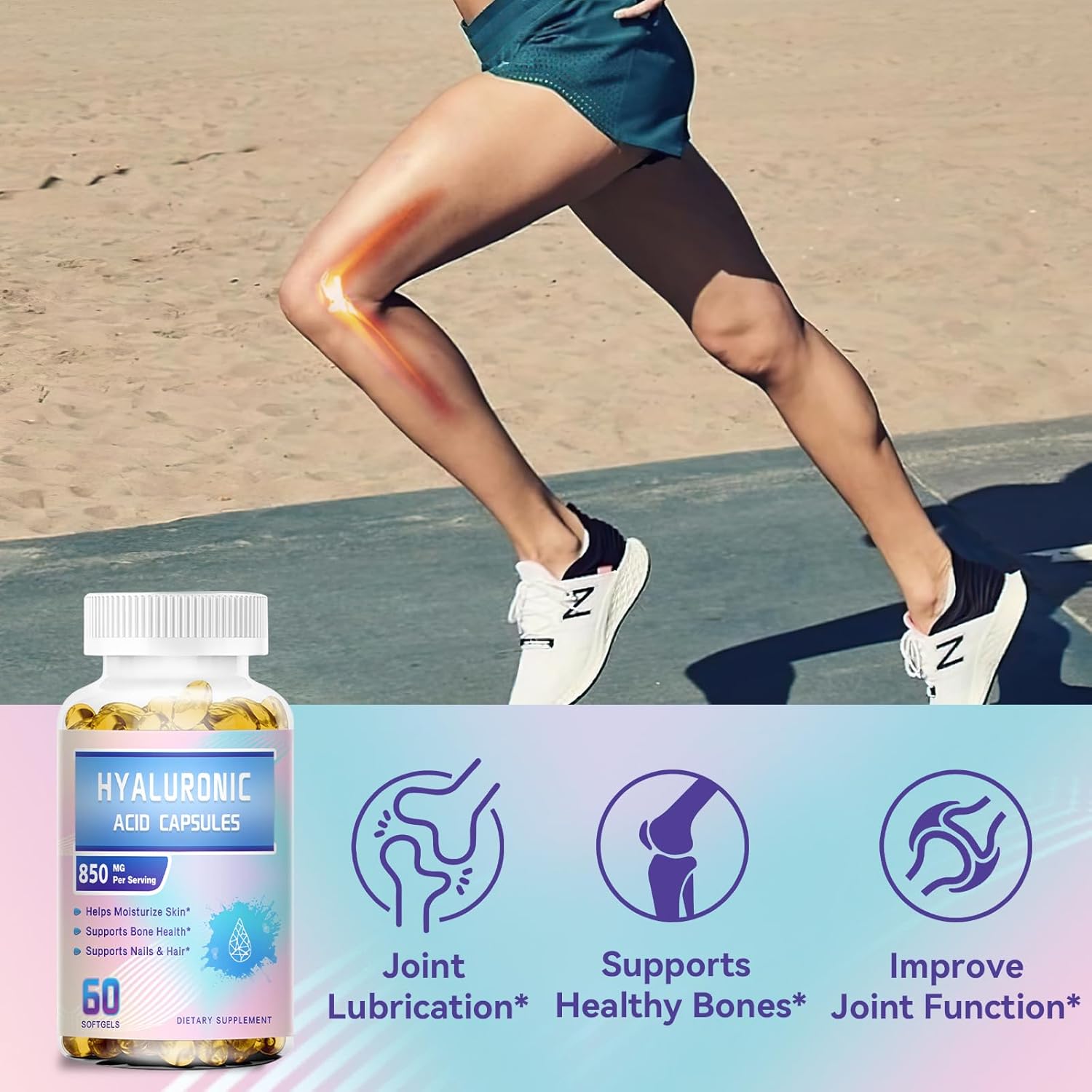 Double Strength Hyaluronic Acid Supplements for Skin, Joints, Eyes, Hair & Nails - 850mg High Bioavailability Capsules