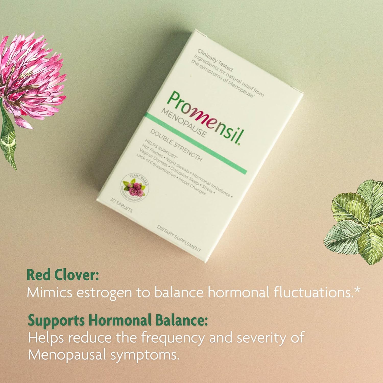 Double Strength Menopause Supplements for Women - Red Clover Isoflavones, Estrogen Vitamins - Supports Hot Flashes, Night Sweats, Restlessness - 30 Count