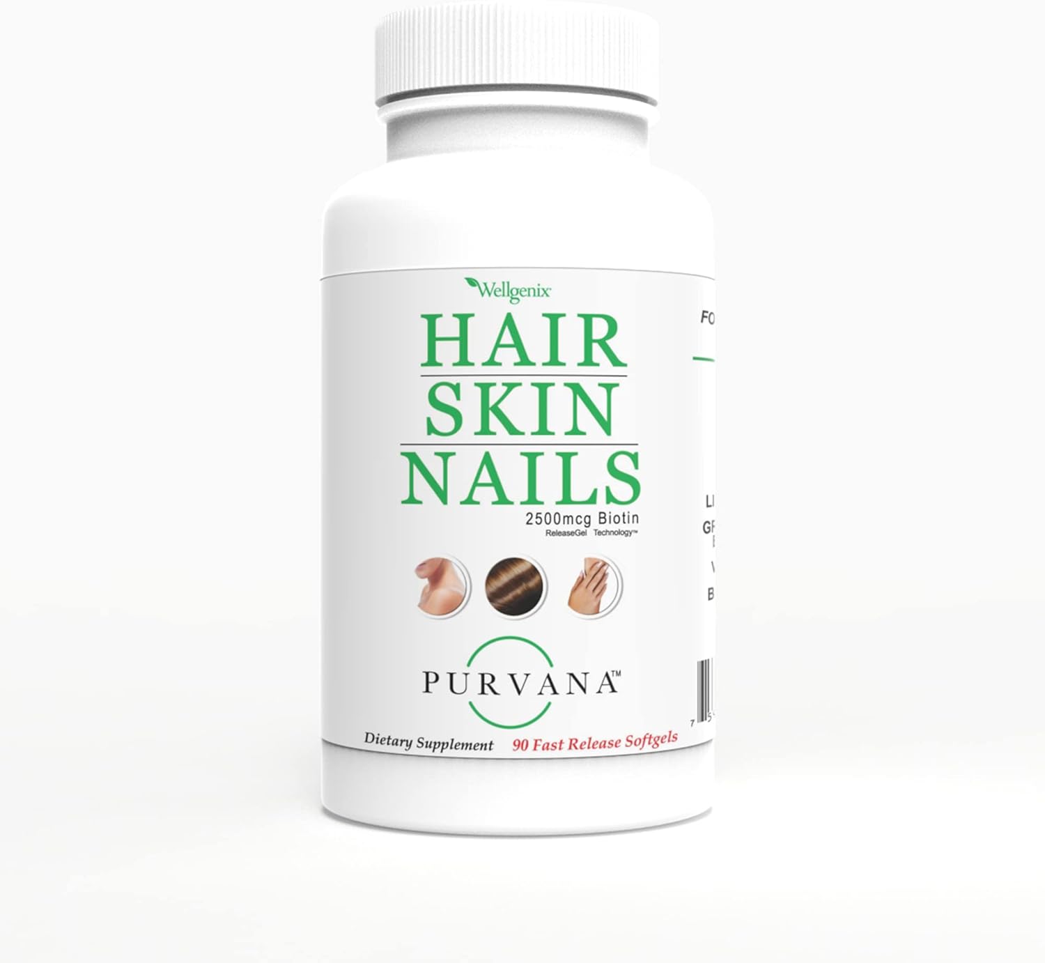 Double Strength Wellgenix Purvana Hair Skin Nails Vitamin Softgels with High Absorption - 2500mcg Biotin, VIT A & B (90 Count) 2-Pack