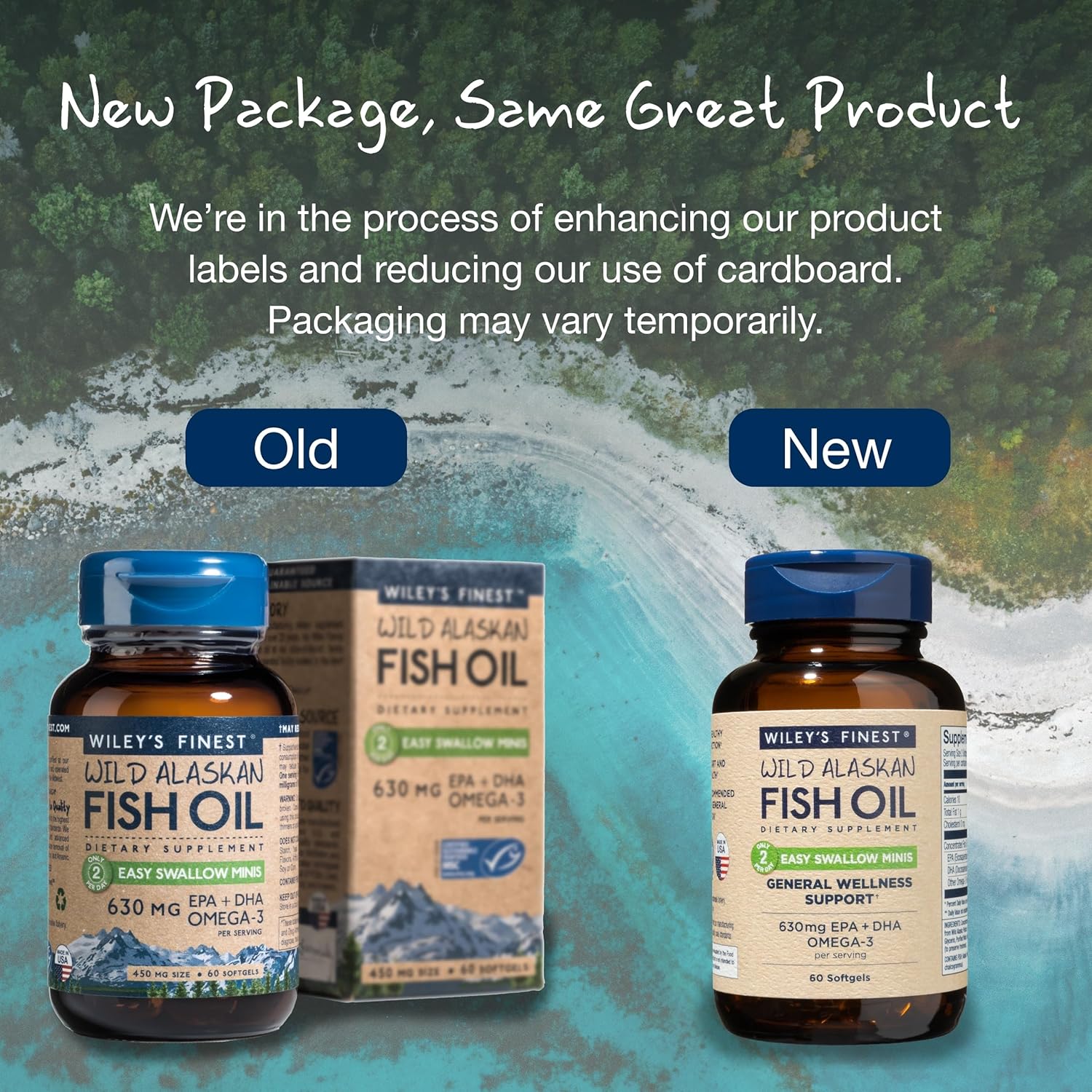 Double-Strength Wild Alaskan Fish Oil Easy Swallow Minis - Omega-3 Supplement for Adults & Kids - 630mg EPA/DHA - 60 Mini Softgels