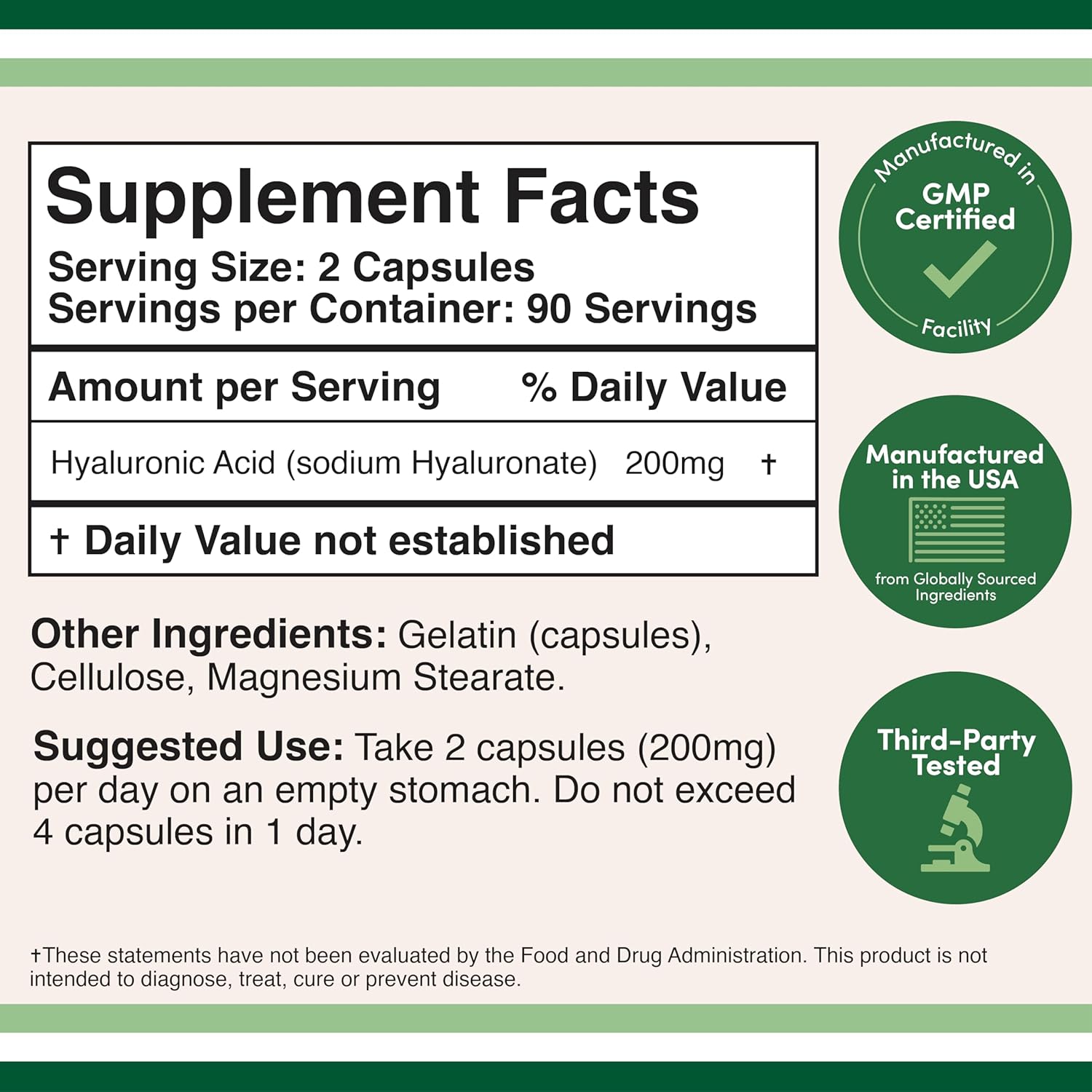 Double Wood Hyaluronic Acid Capsules - 180 Count (200mg Per Serving) for Skin and Face Aging Support - Gluten Free Supplement by Double Wood