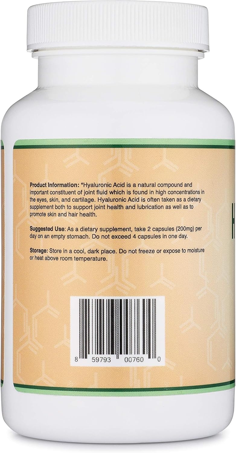 Double Wood Hyaluronic Acid Capsules - 180 Count (200mg Per Serving) for Skin and Face Aging Support - Gluten Free Supplement by Double Wood