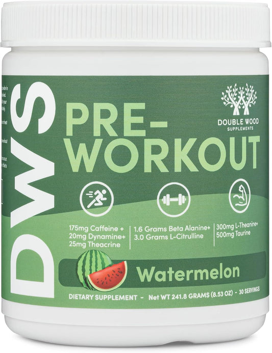 Double Wood Pre Workout Powder for Men & Women - Caffeine, Beta Alanine, L-Citrulline, Dynamine, L-Theanine, Taurine, Theacrine - 30 Servings (Watermelon Lime)