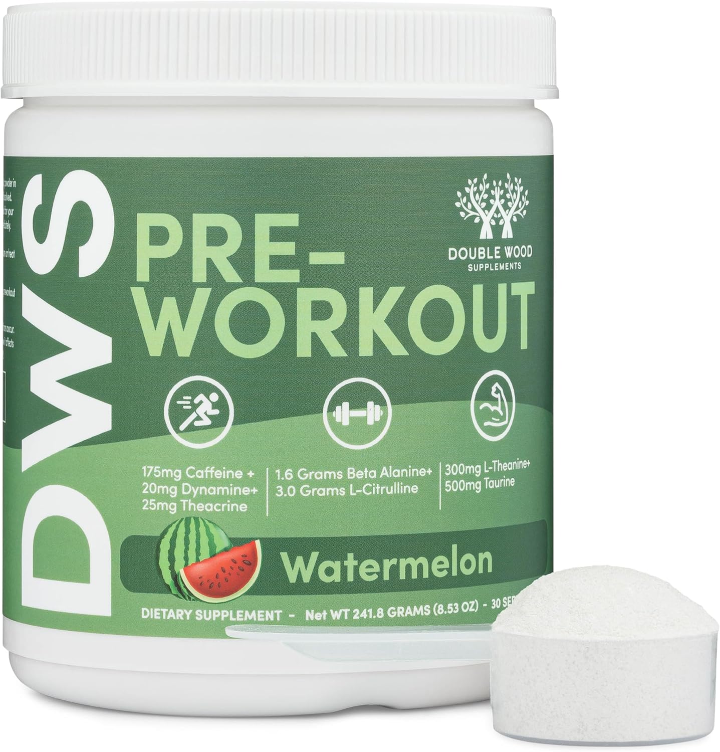 Double Wood Pre Workout Powder for Men & Women - Caffeine, Beta Alanine, L-Citrulline, Dynamine, L-Theanine, Taurine, Theacrine - 30 Servings (Watermelon Lime)