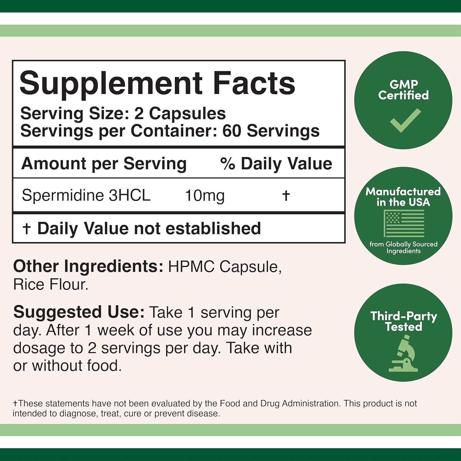 Double Wood Spermidine Supplement - 120 Capsules (10mg 99% Spermidine 3HCL) - Third Party Tested for Cell Membrane and Telomere Health