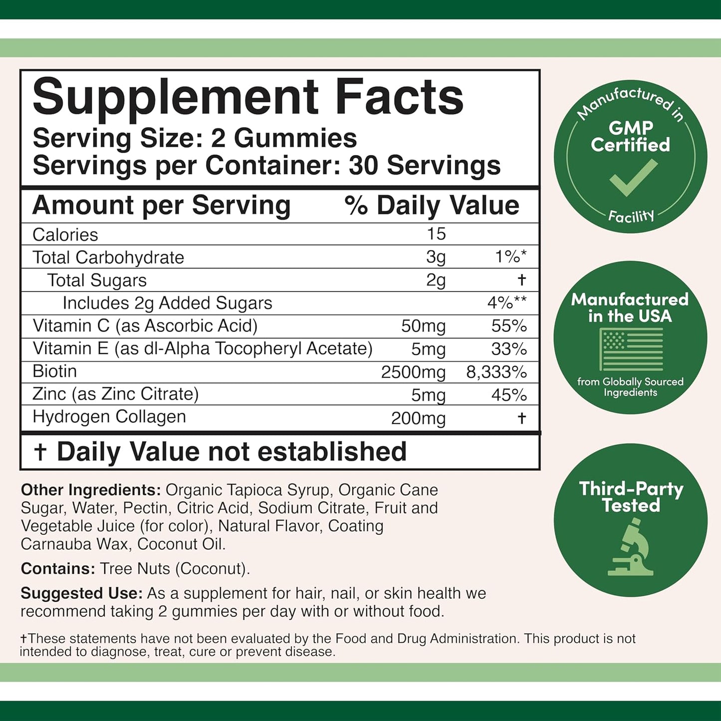 Double Wood Supplements Collagen Gummies with Biotin, Vitamin C, Zinc, Vitamin E - 60 Hair, Skin, Nails Vitamins for Longevity in Women and Men