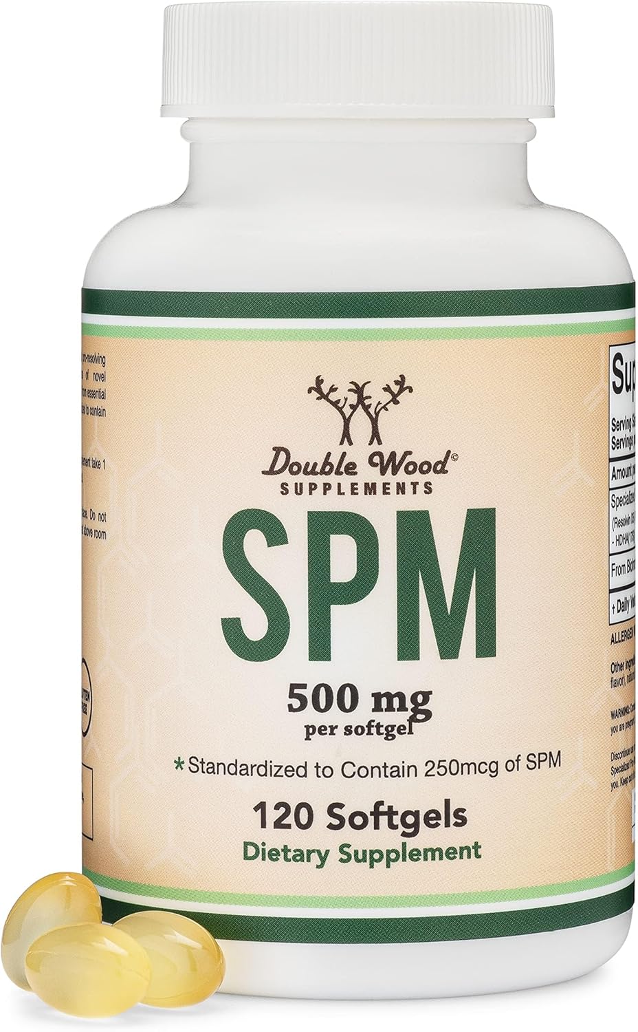 Double Wood Supplements SPM Max Softgels - 120 Count, 500mg - Standardized and Third Party Tested for Active SPMs